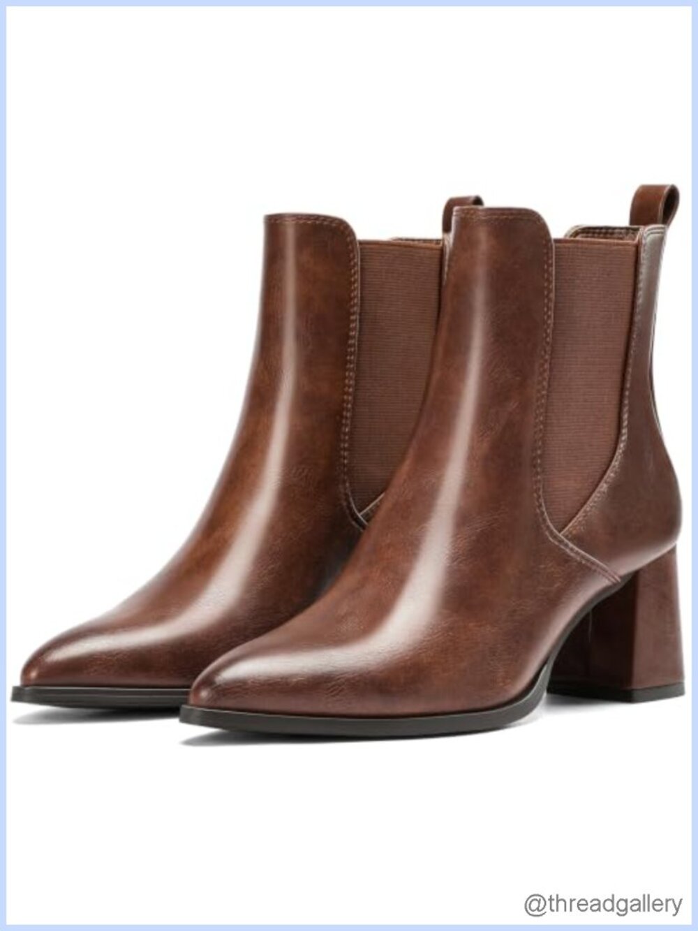 Wide Width Chelsea Ankle Boots Chunky Pointed Toe Pull On Faux Leather
